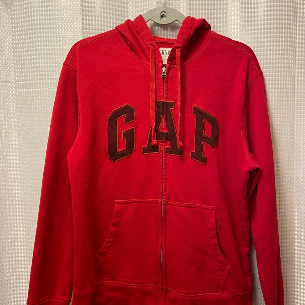 GAP Red Hoodie Jacket size medium unisex men’s and women’s measurements shown